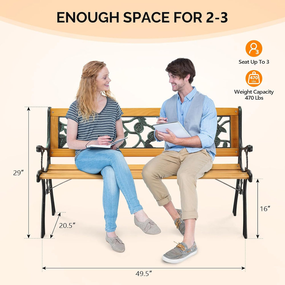 VINGLI Outdoor Bench, Weather Resistant Cast Iron Frame＆Teak Wood Seat w/PVC ...