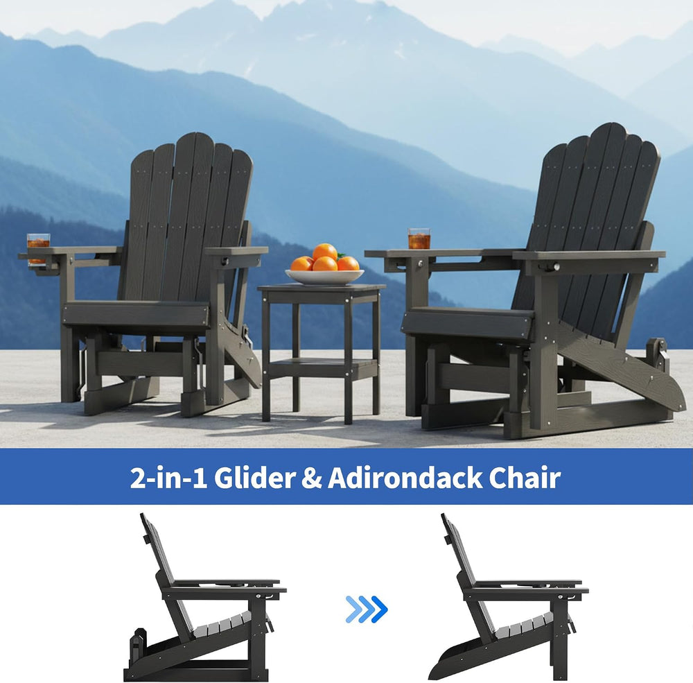 HDPE Adirondack Glider Chair Set of 2,3-Level Adjustable Backrest