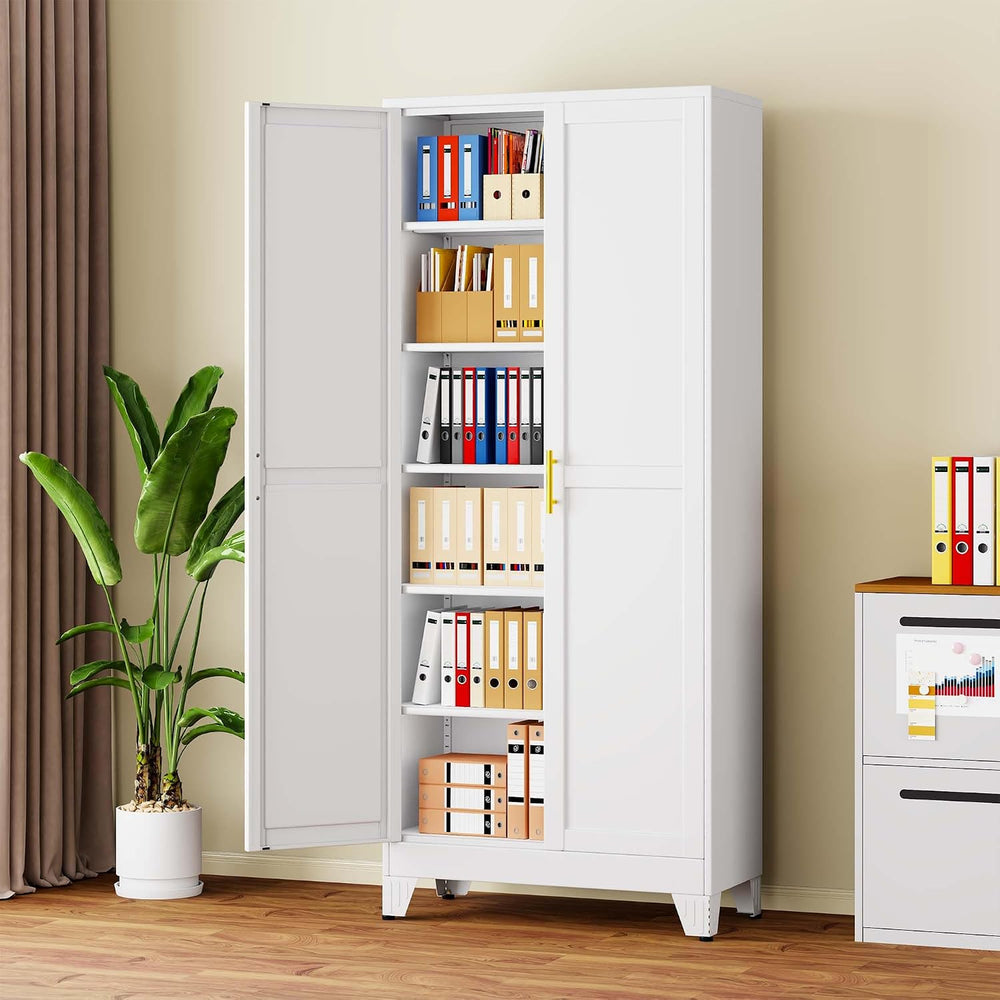 75" White Heavy Duty Metal Garage Storage Cabinet
