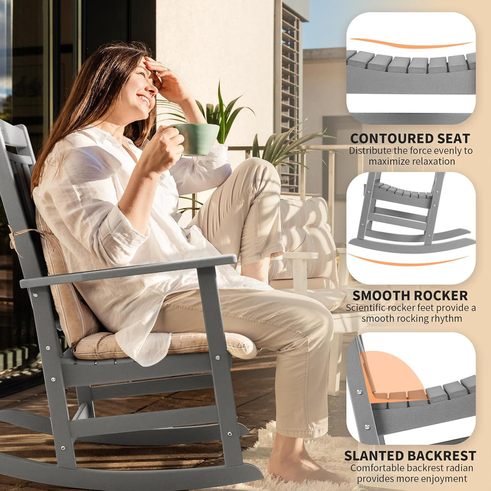 FUNBERRY Oversized Outdoor Rocking Chair, Poly Lumber Rocker, Patio Rockers