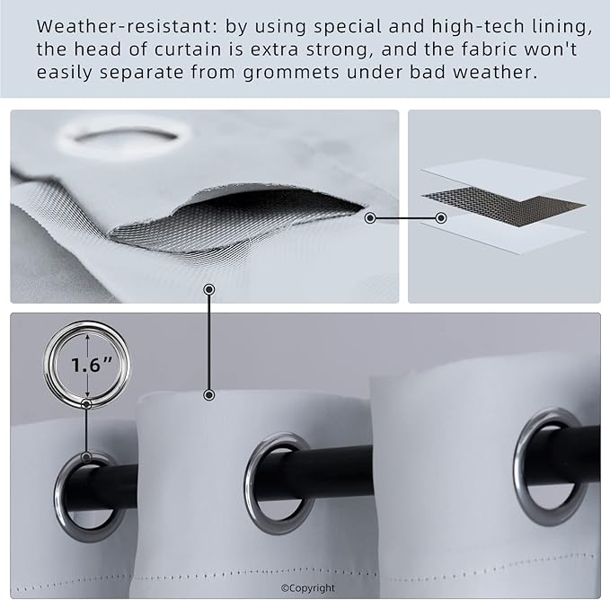 Outdoor Indoor Curtains W52 x L108 for Patio - Weather-resistant Window Panel...