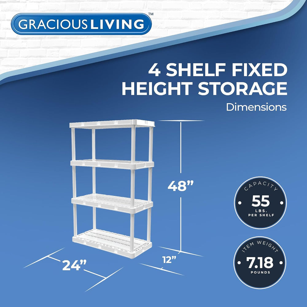 Gracious Living Knect-A-Shelf 4-Shelf Plastic Storage Unit & Rack, White