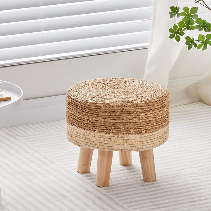 Cpintltr Foot Stool Natural Seagrass Hand Weave Poufs Round Ottoman for Couch...