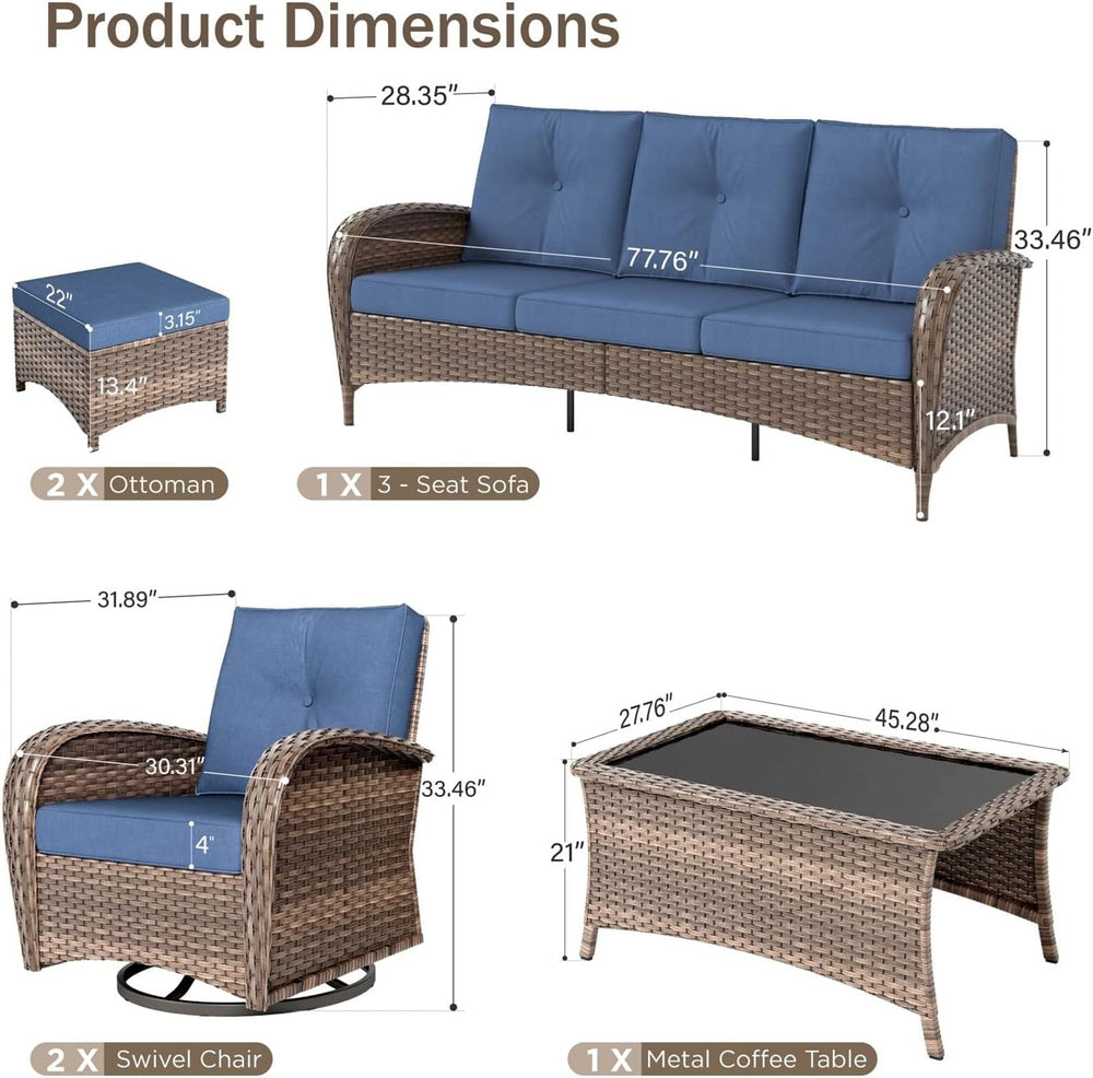 PHI VILLA Patio Furniture Set Wicker Conversation Set Outdoor Furniture