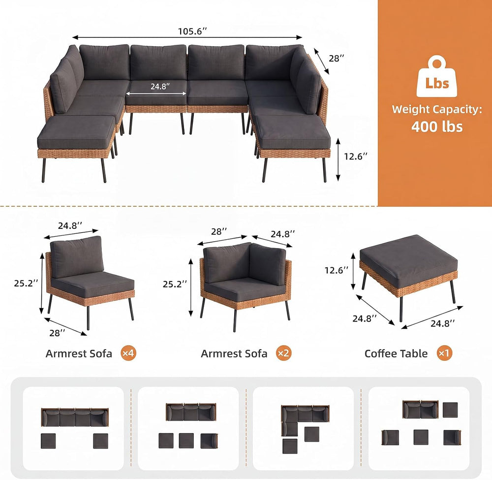 Aoxun 6-Piece Patio Furniture Set with Coffee Table, Black