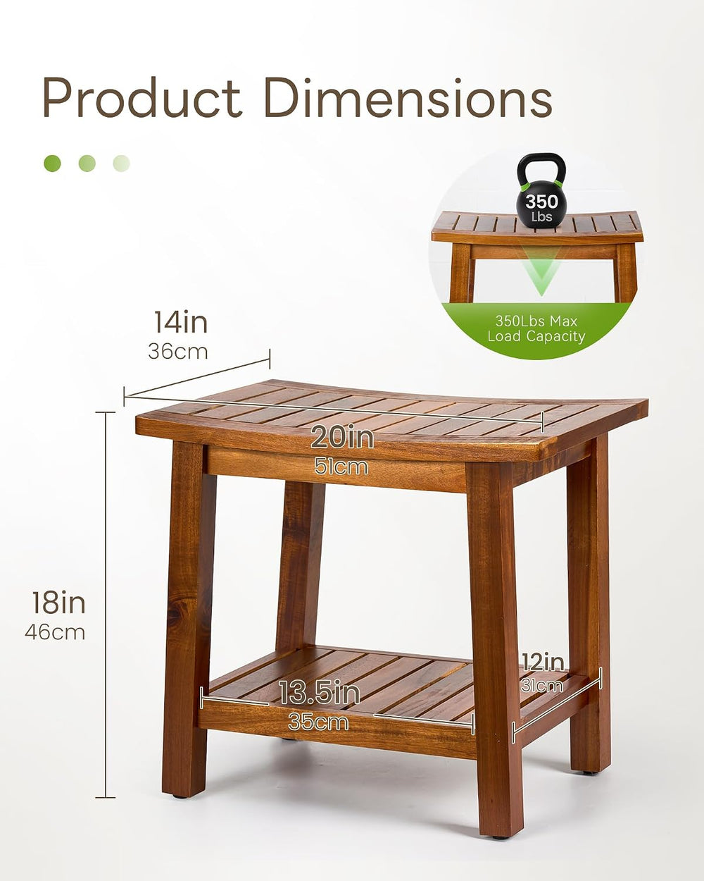 Upolana Outdoor Shower Bench, 20" Solid Acacia Wood Shower Stool Waterpr...
