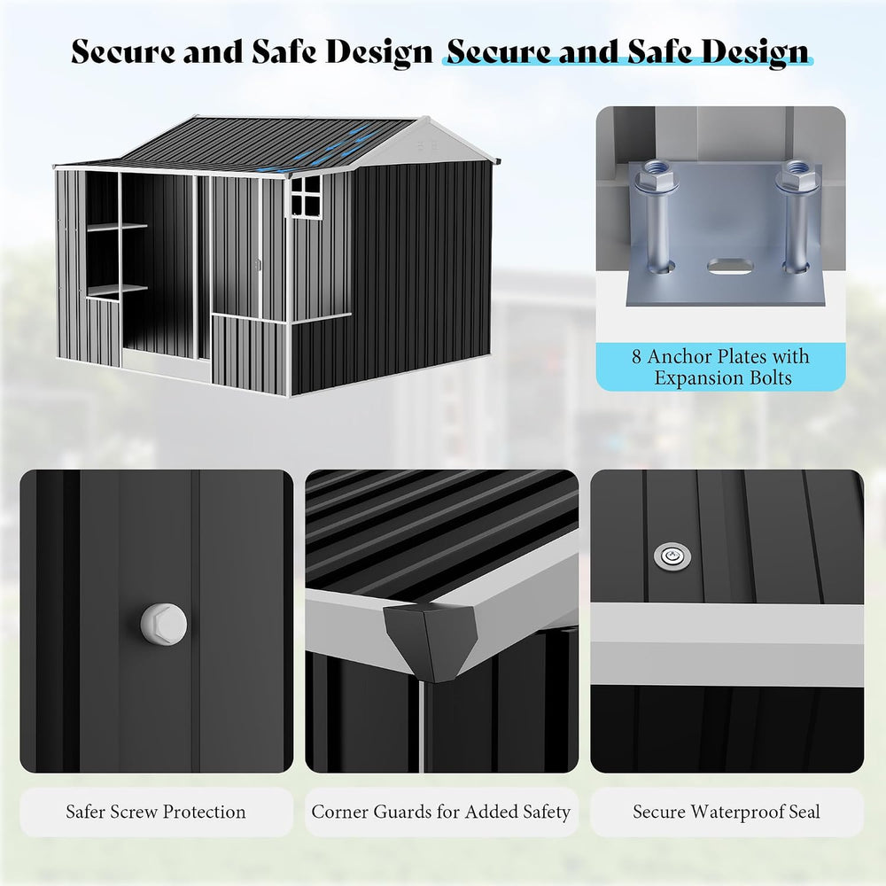 VanAcc 9x9x7 FT Metal Shed with Dual Storage Zone and Work Area