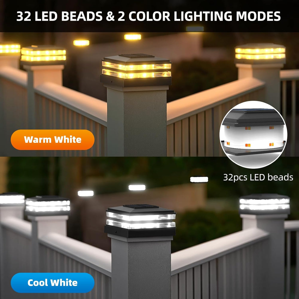 12 Pack Solar Post Cap Lights Outdoor Waterproof, Warm & Cool White, Blac...