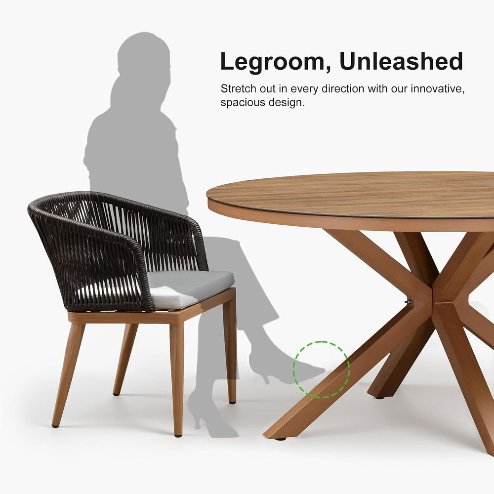 PURPLE LEAF Outdoor Round Dining Set for 8 with Sunbrella Cushion Teak
