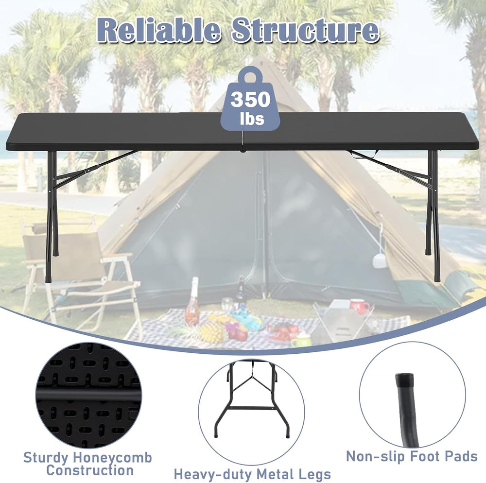 Tangkula 8 FT Folding Table, Indoor Outdoor Foldable Plastic Table