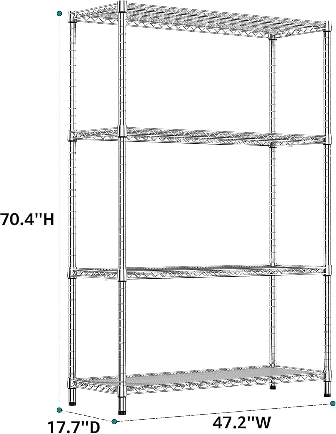 IZEUK 3400 LBS Garage Shelving Wide Storage Shelves 4 Tier Metal Shelves Heav...