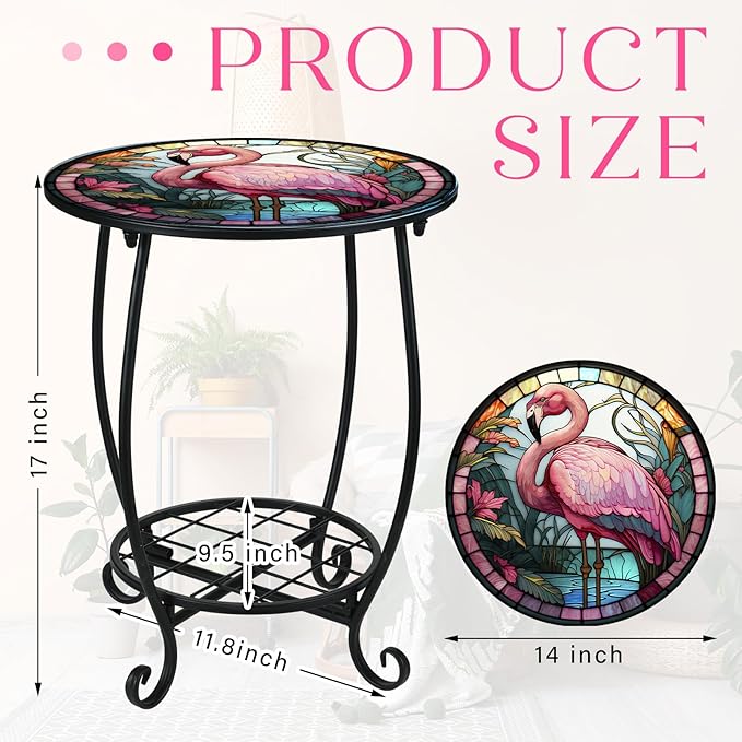 Outdoor Side Table Round Small Mosaic Patio Accent Indoor End Plant Coffee Te...