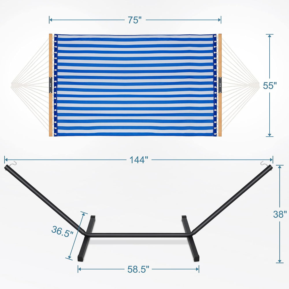 Two Person Hammock with Stand for Outside, Blue White