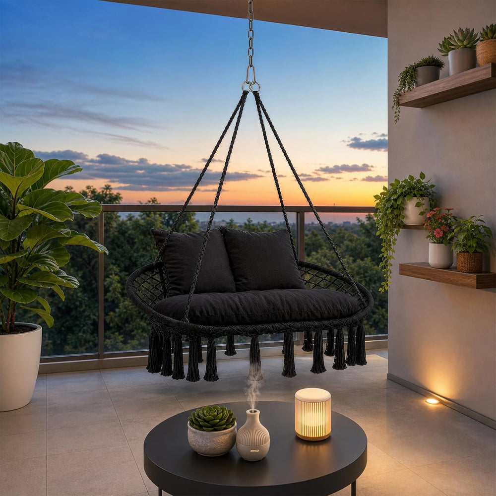 Athena Collection 2-Person Hammock Chair with Mounting Hardware Kit, Black