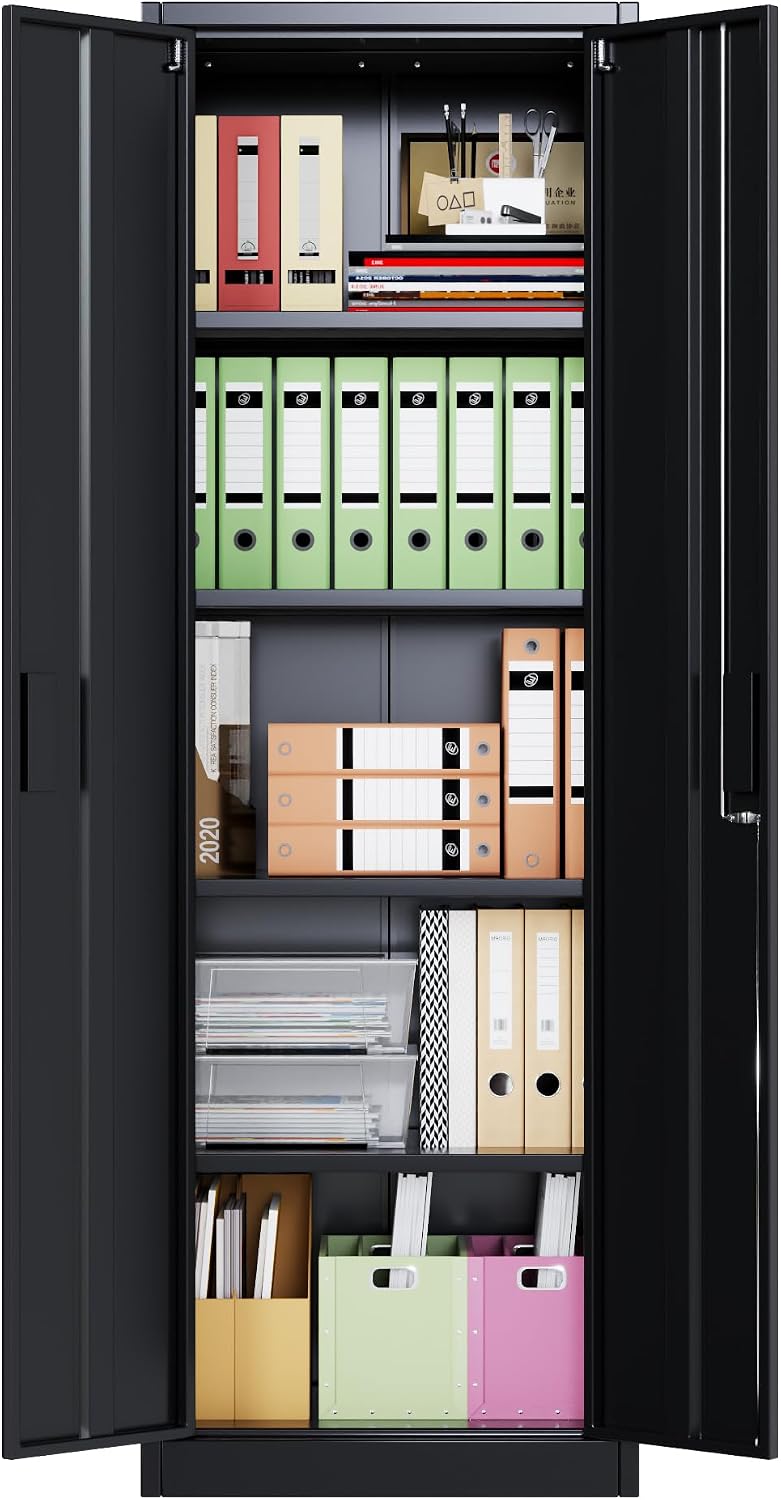 24" W Slim Metal Garage Storage Cabinet, Black