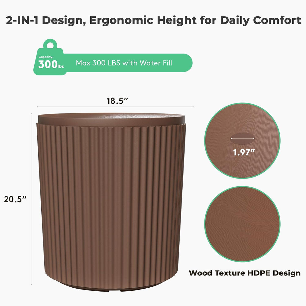 JEAREY Outdoor Side Table Set of 2, Umbrella Base, Ice Bucket, Brown