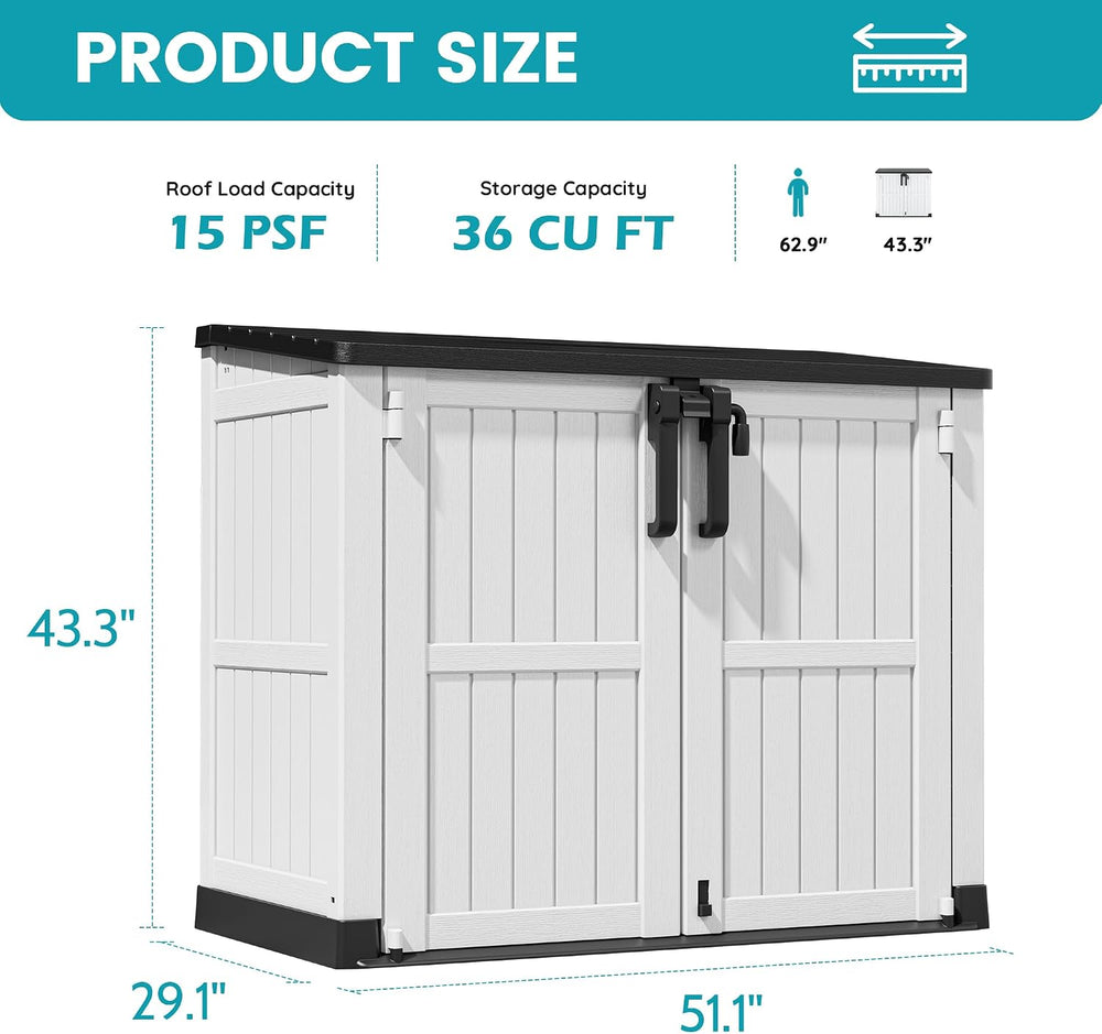 Outdoor Horizontal Storage Cabinet Box 36 Cu Ft with Lockable Doors, Outdoor ...