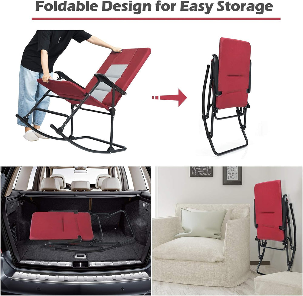 GIANTEX Camping Rocking Chair Foldable Oversized with Padded Armrest and Seat...