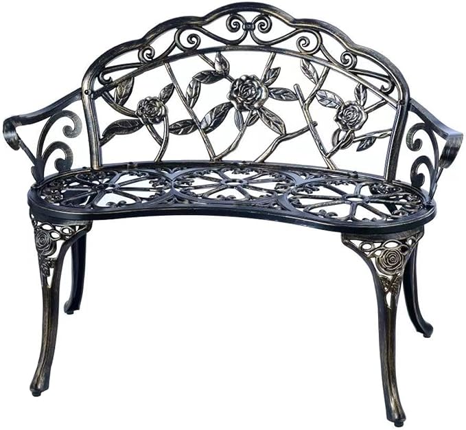 JARDIN DE CENTENNIAL Patio Garden Bench Metal Park Bench Cast Aluminum Outdoo...