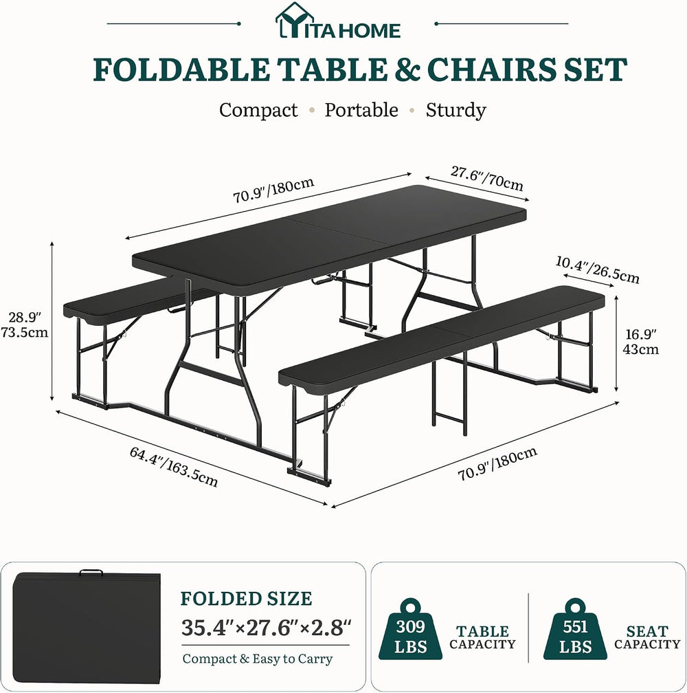 YITAHOME 6ft Folding Picnic Table with Benches