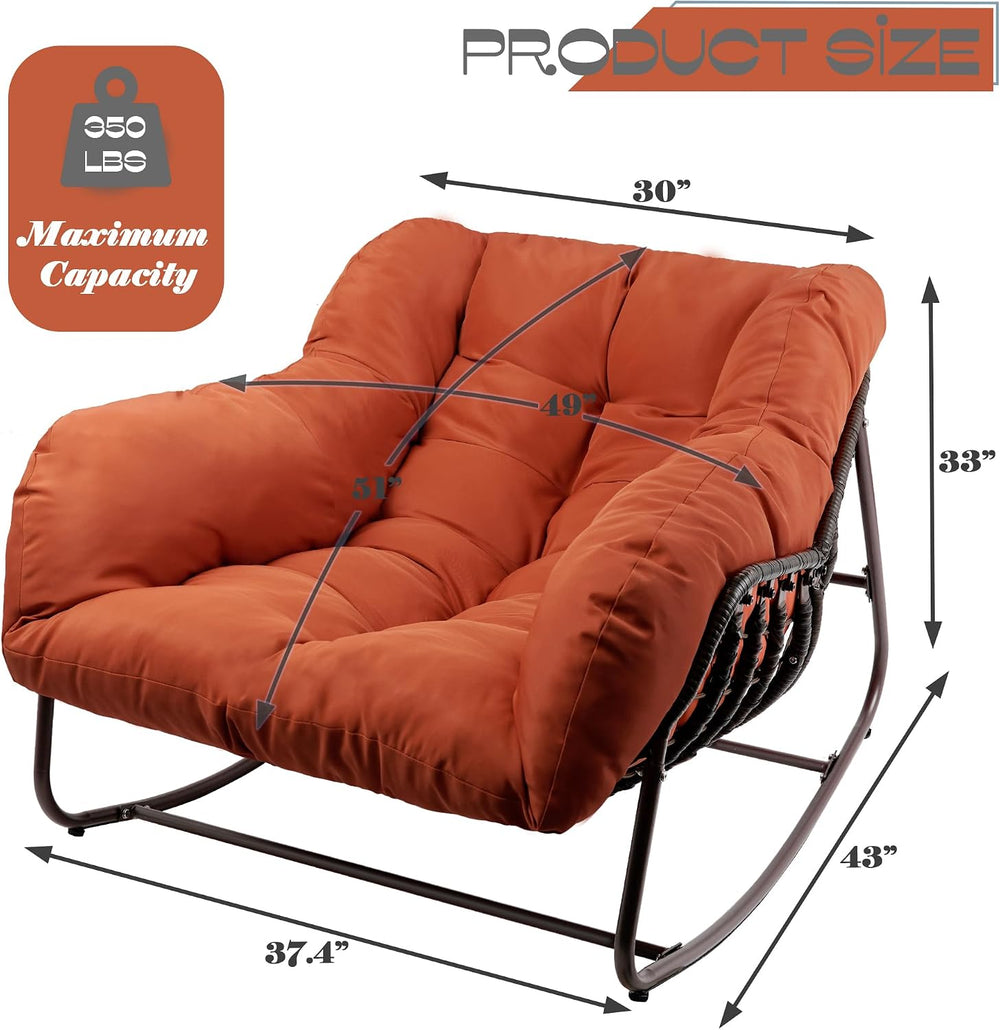Outdoor Papasan Rocking Chair, Oversized Patio Rocking Chairs with Padded Cus...