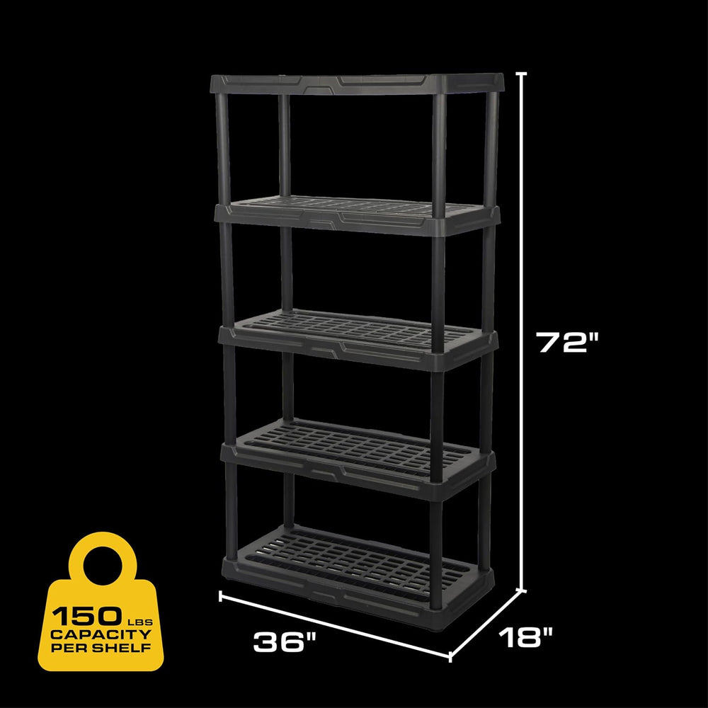 CENTREX 5-Tier Heavy Duty Plastic Storage Shelves for Garage, Black