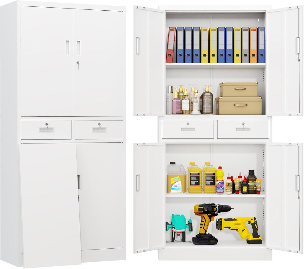 BESFUR Metal Storage Cabinet with 2 Drawers and Adjustable Shelves, 71" ...