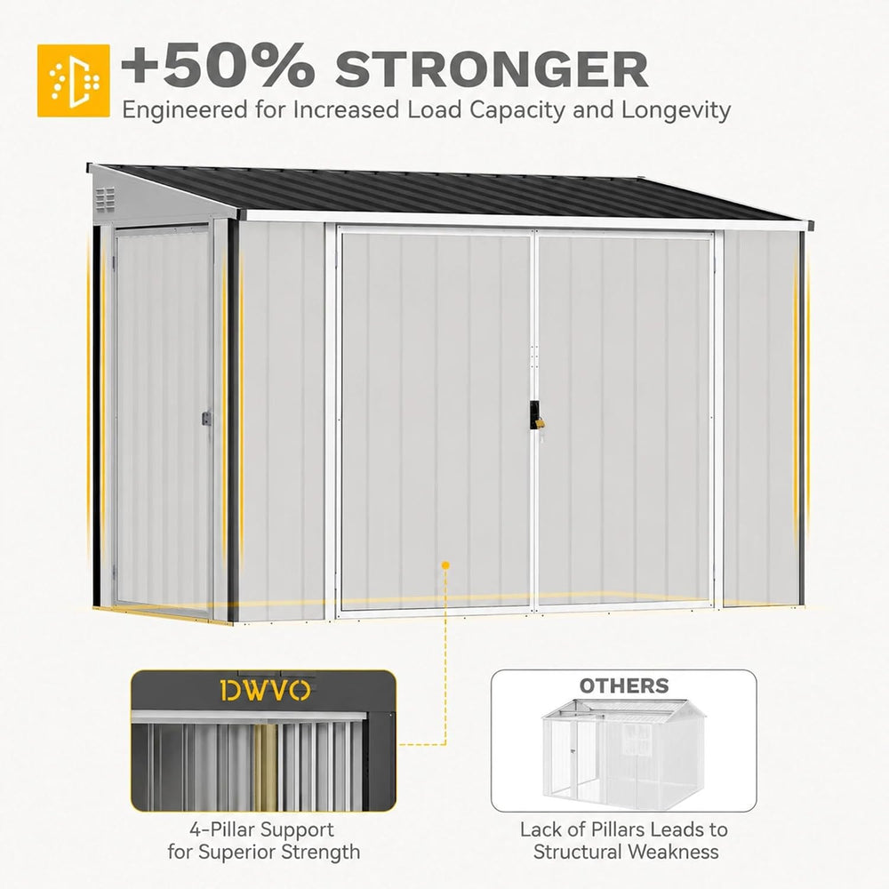 DWVO 7x4 FT 3-Door Storage Shed, Lockable Metal for Bike - Dark Gray