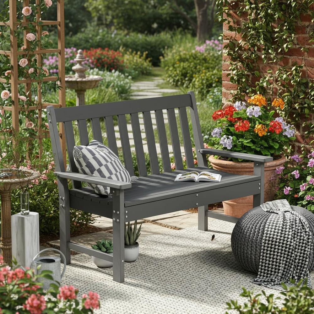 Tangkula HDPE Outdoor Garden Bench with Backrest, 2-Person All-Weather Patio ...