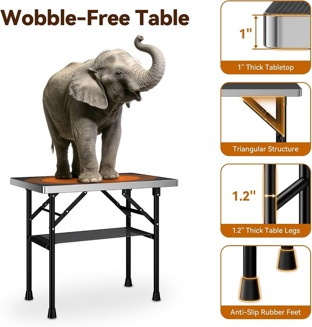Dog Grooming Table with Arm, Hammock, Nooses, 35.5"L×23.6"W Tabletop