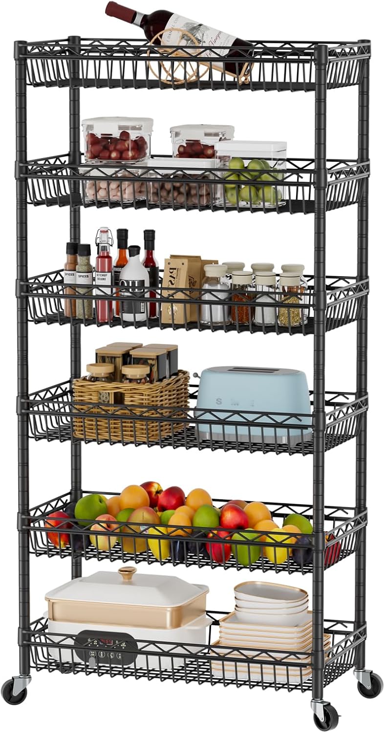 6 Tier Shelf Wire Shelving Adjustable Storage Shelves Basket Rack