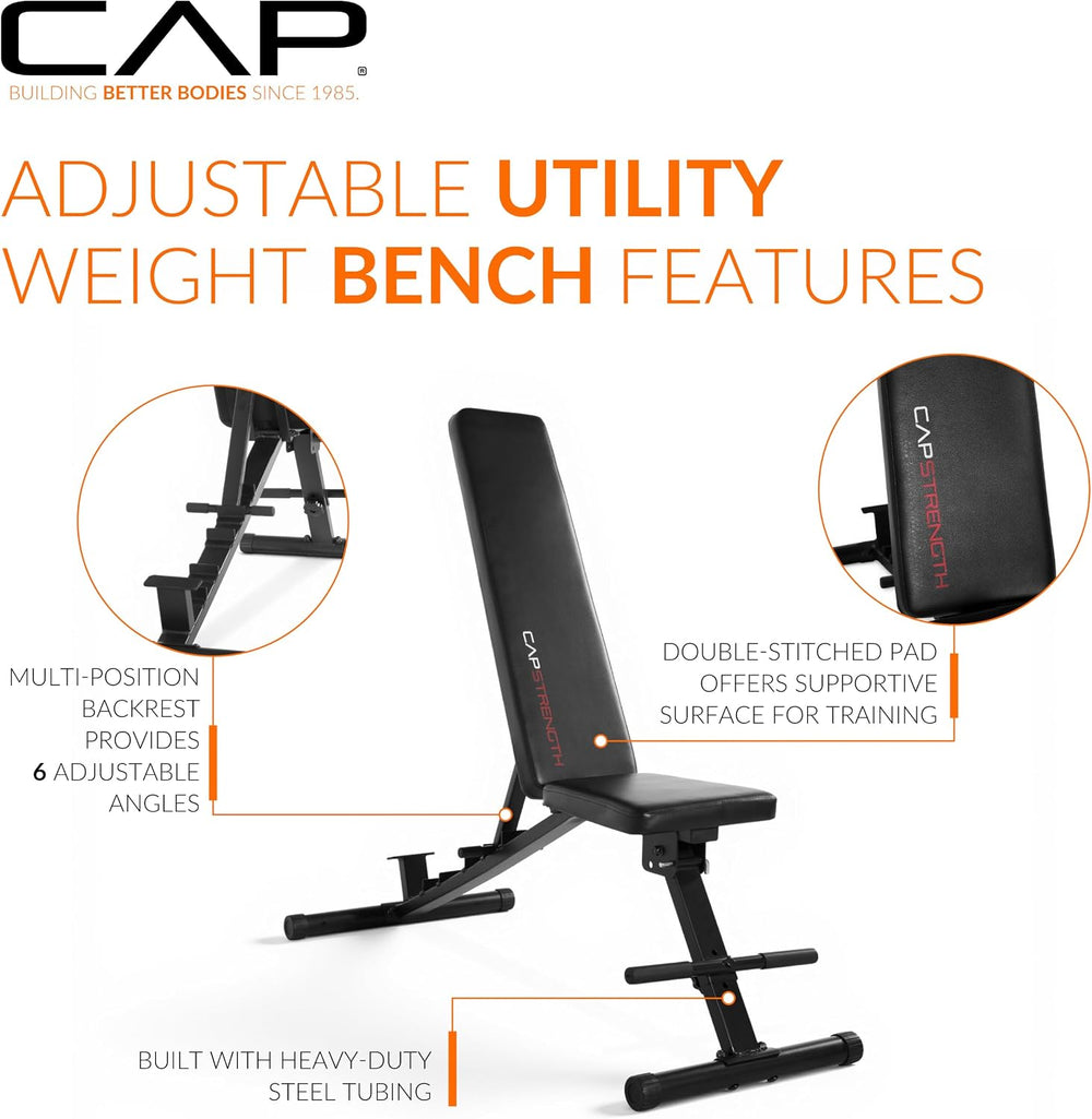 CAP Adjustable Utility Weight Bench, Economy and Elite Options
