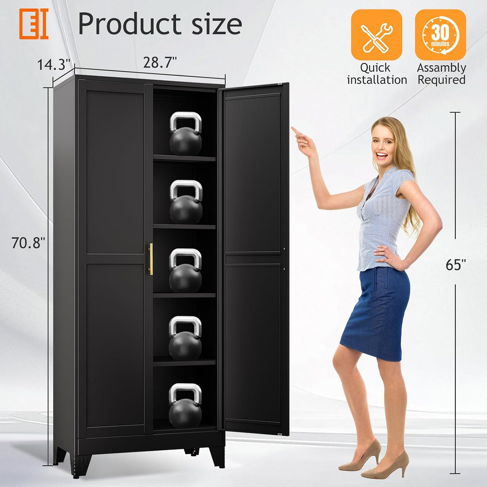 71" Tall Metal Pantry Storage Cabinet with Doors and 4 Adjustable Shelve...