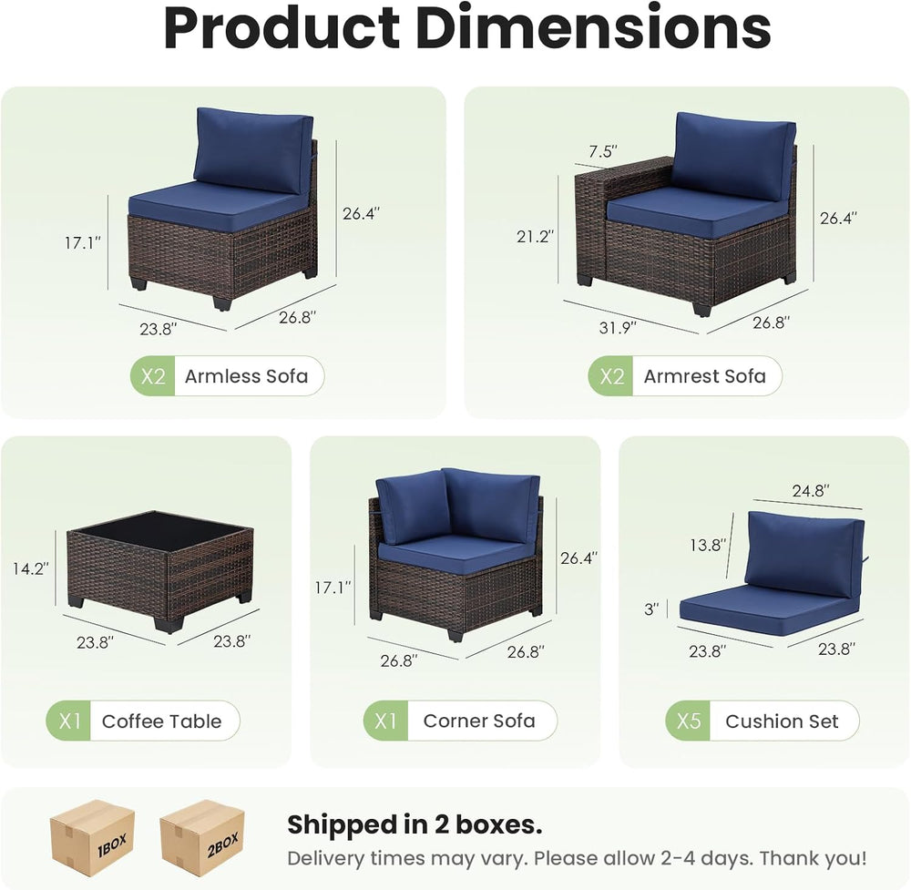6-Piece Patio Furniture Set All-Weather Outdoor Wicker Sectional Conversation...