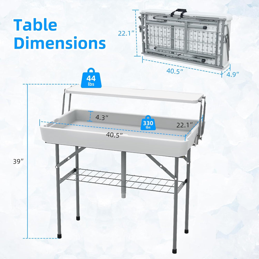 Ice Cooler Folding Table,Double-Layer Party Chilling Table with Drain and Det...