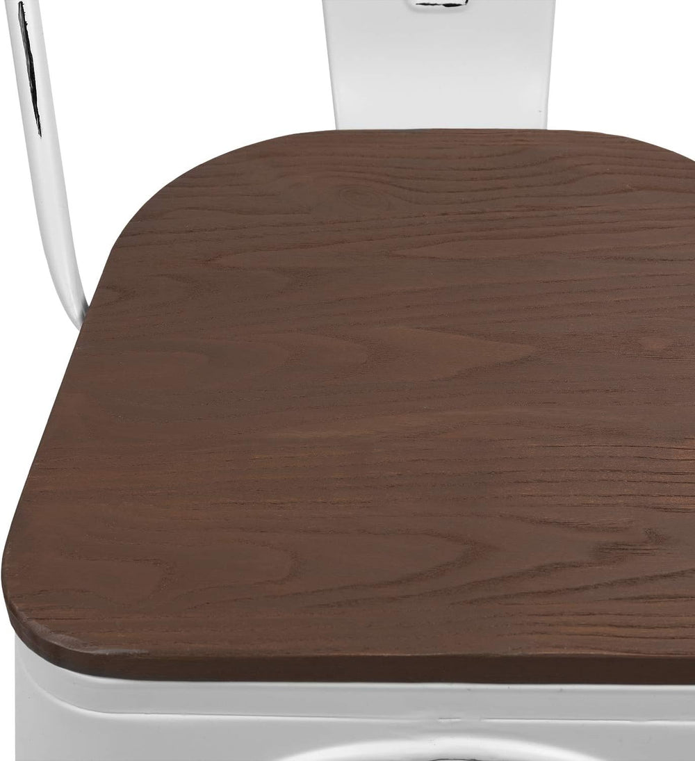 Furmax Metal Dining Chairs with Wood Seat, Indoor-Outdoor Use Stackable Chic ...