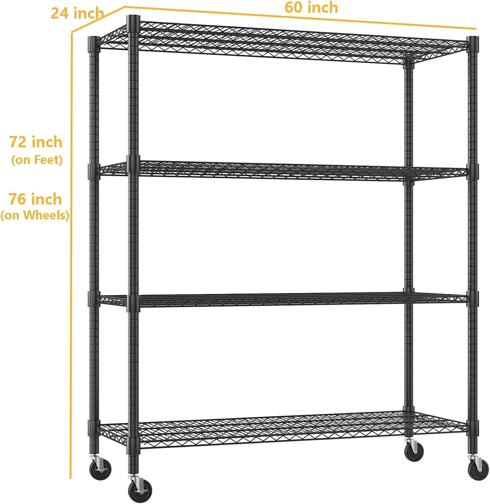 Himimi Storage Shelves 60" W Wire Shelving with Wheels 2600LBS Heavy Dut...