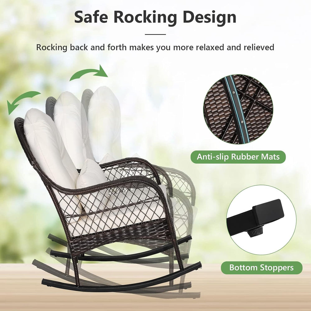 MEDIMALL Outdoor Wicker Rocking Chair, Patio Rattan Rocker w/Lumbar Pillow, P...