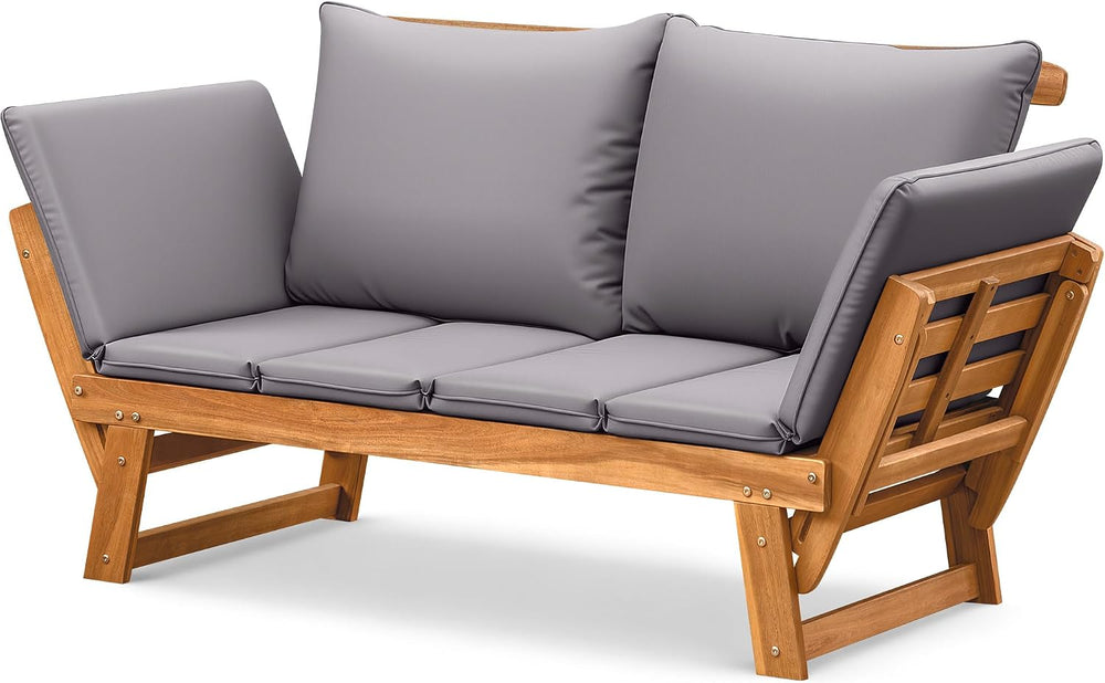 Flamaker Patio Loveseat Acacia Wood Balcony Couch (Grey)