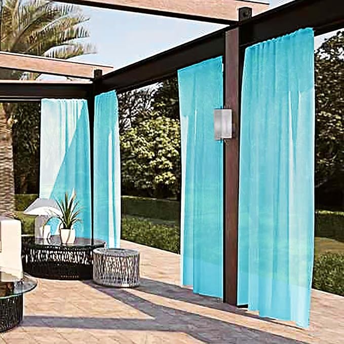 SpaceDresser Waterproof Outdoor Sheer Curtains for Patio - 2 Panels Rod Pocke...