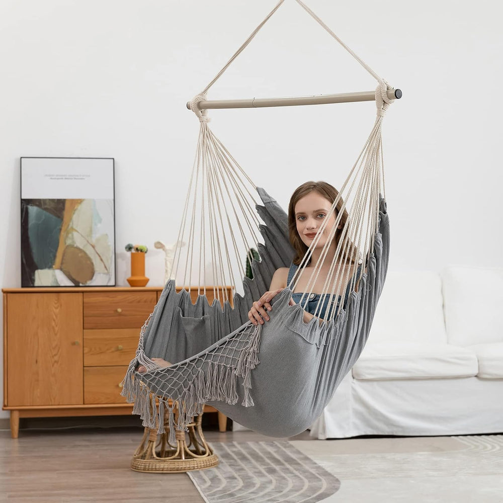 Hammock Chair, Hanging Rope Swing Seat with 2 Cushions,Macrame Hanging Chair ...