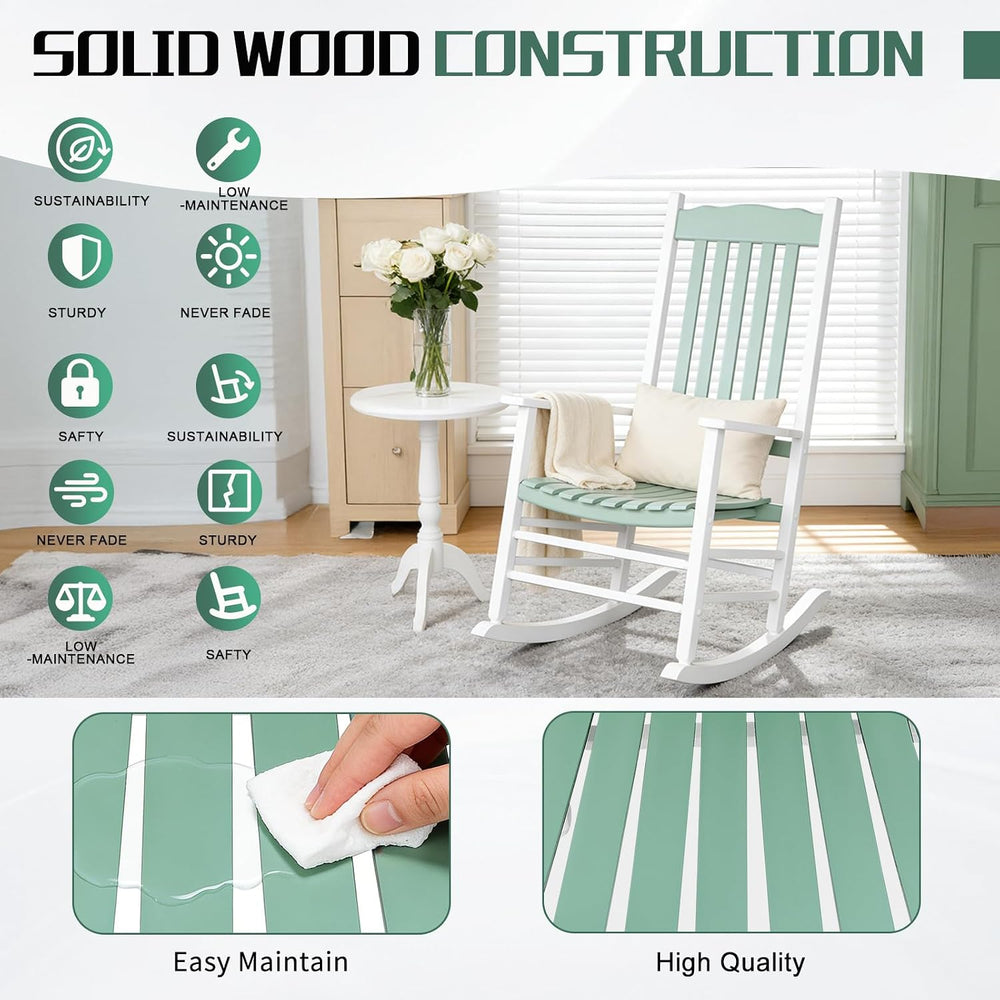 Outdoor Rocking Chair, Solid Wood Wave Shape Rocker, White & Green