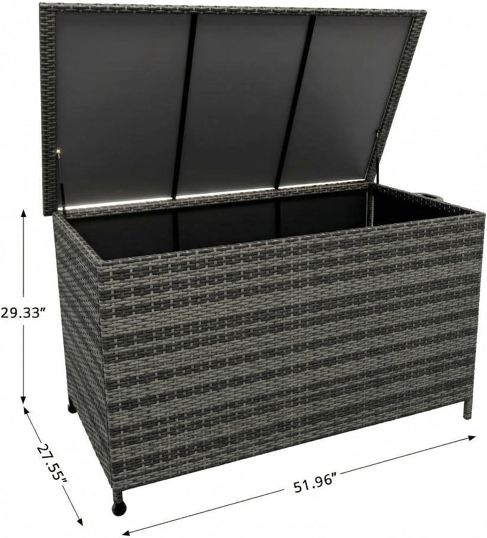 Wicker Deck Box, 185 Gallon All-Weather Outdoor Storage Box - Grey