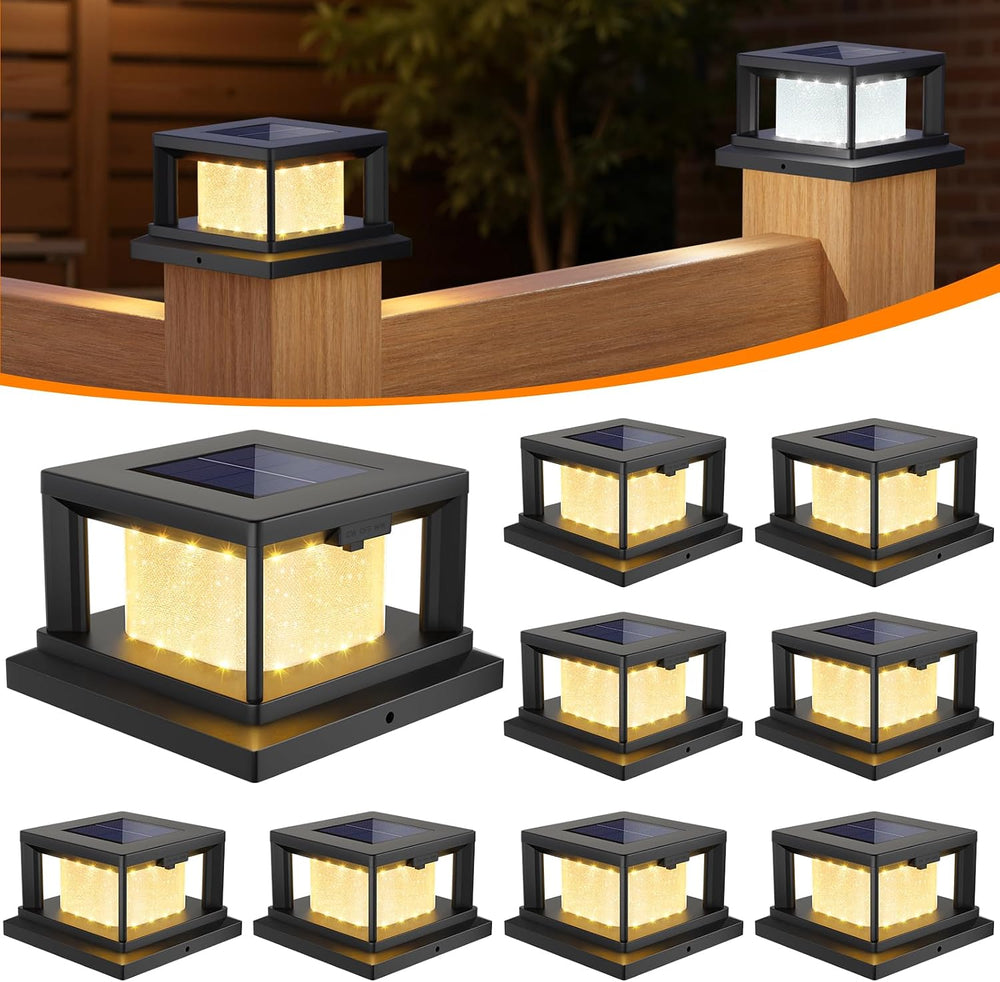 Mlambert 8 Pack 4x4 Solar Post Light, 2 Modes Wooden Vinyl Fence Cap, Black