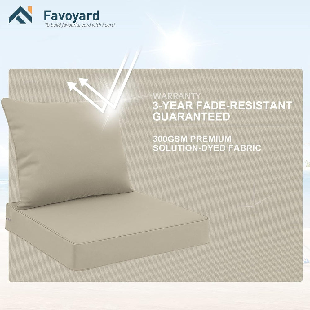 Favoyard Outdoor Patio Seat Cushions Set, 22 x 24 Inch, Waterproof, Beige