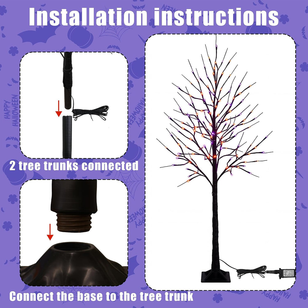 Dazzle Bright 2 Pack Halloween Lighted Up Birch Tree, Total 96 LED Purple and...