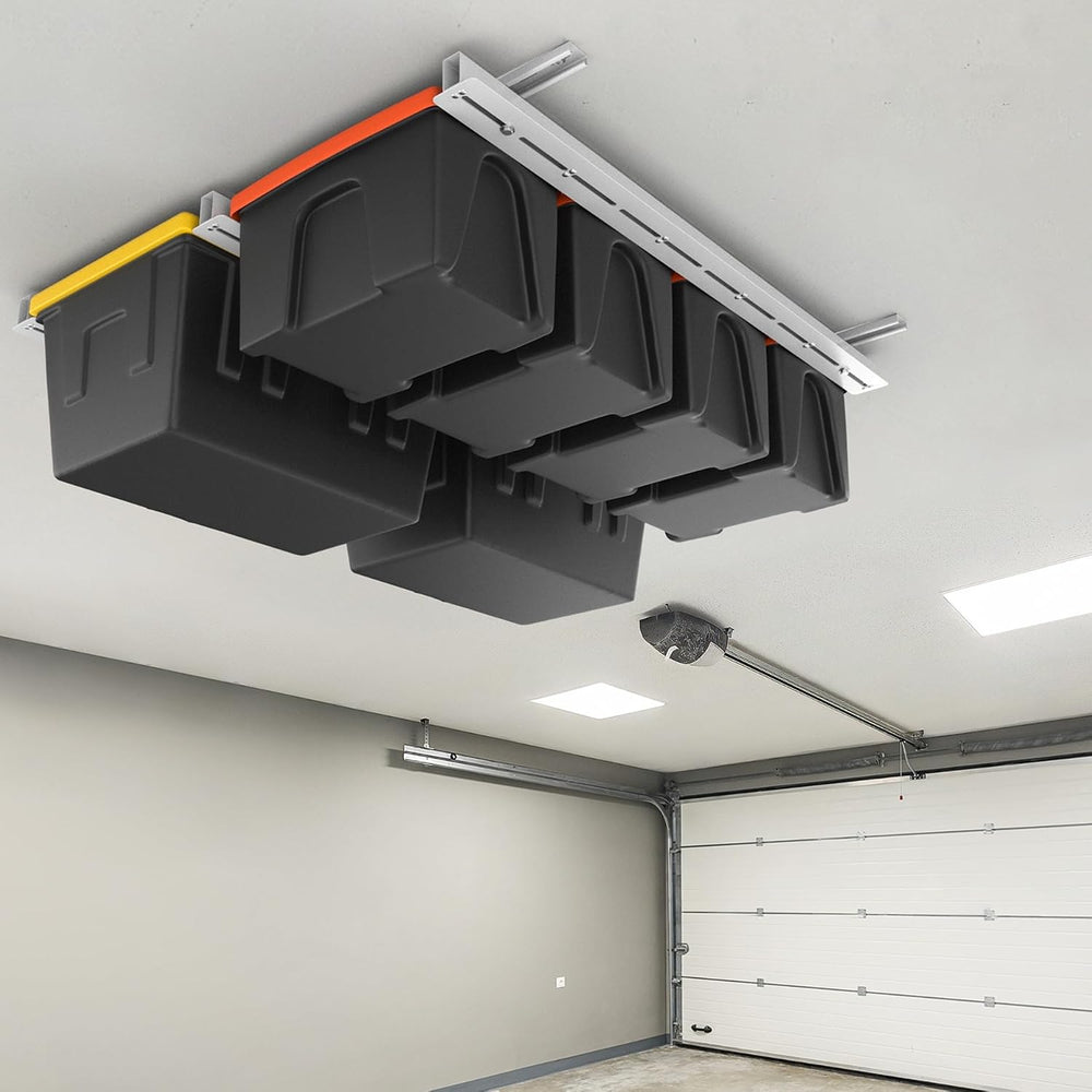 TORACK Garage Ceiling Bin Storage Rack, Overhead Tote Storage Rail System