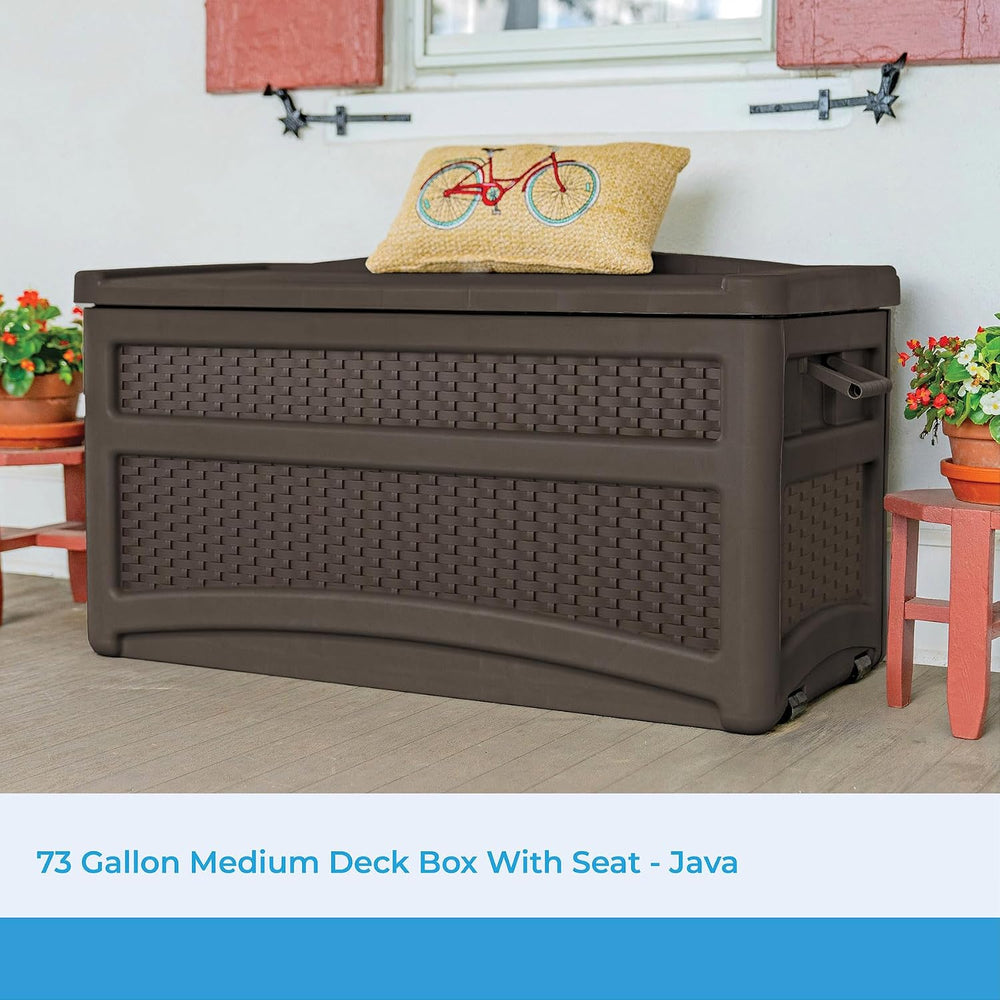 Suncast Durable 73 Gallon Outdoor Resin Storage Chest with Handles, Wheels, a...