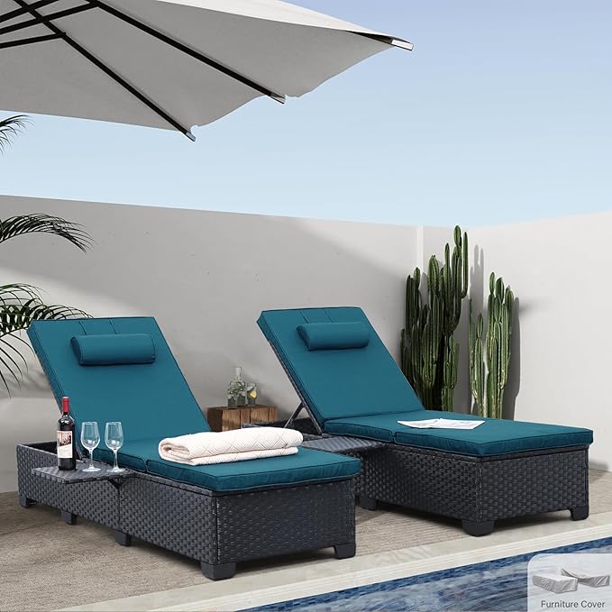 WAROOM Outdoor Chaise Lounge Chairs for Outside Patio Furniture Set of 2 Wick...