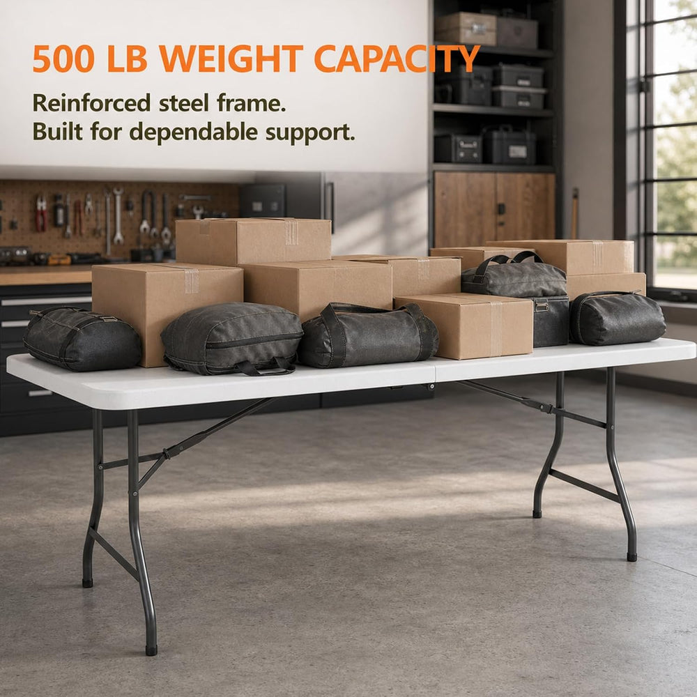 Folding Table, 6FT Portable Fold-in-Half Plastic Picnic Table, Heavy Duty Fol...